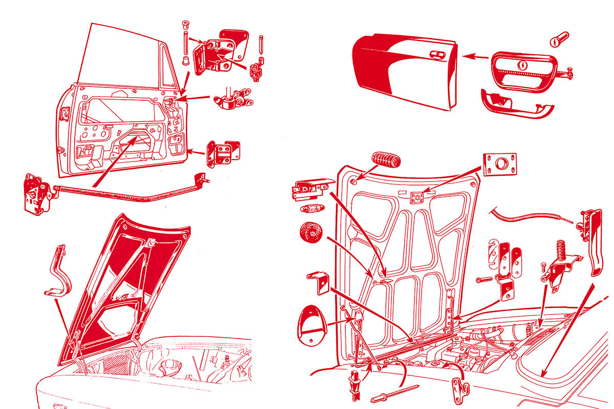 GT - Door & Bonnet Accessories | Body | 105/115 Series GT Diagrams | Alfa Romeo Parts Diagram | Alfaholics