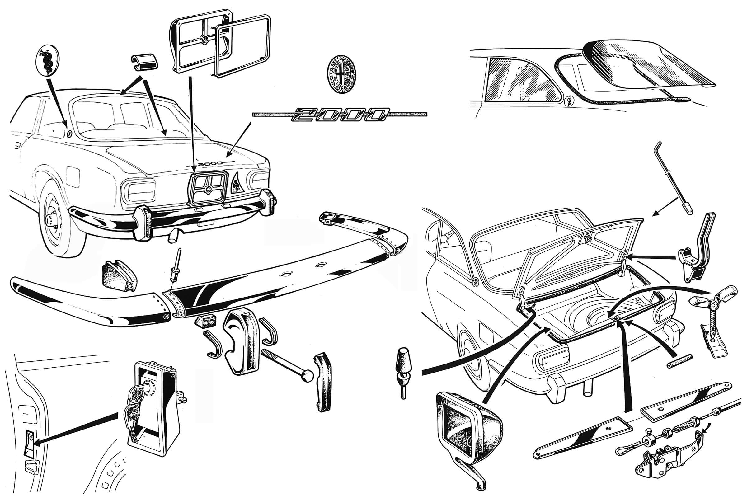 GT - Outer Finishing - Rear | Body | 105/115 Series GT Diagrams | Alfa Romeo Parts Diagram | Alfaholics