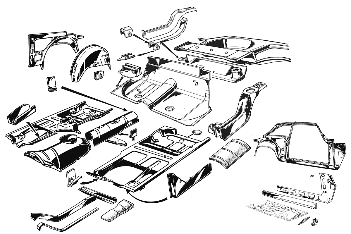 GT - Panels - Chassis Floor Pan | Body | 105/115 Series GT Diagrams | Alfa Romeo Parts Diagram | Alfaholics