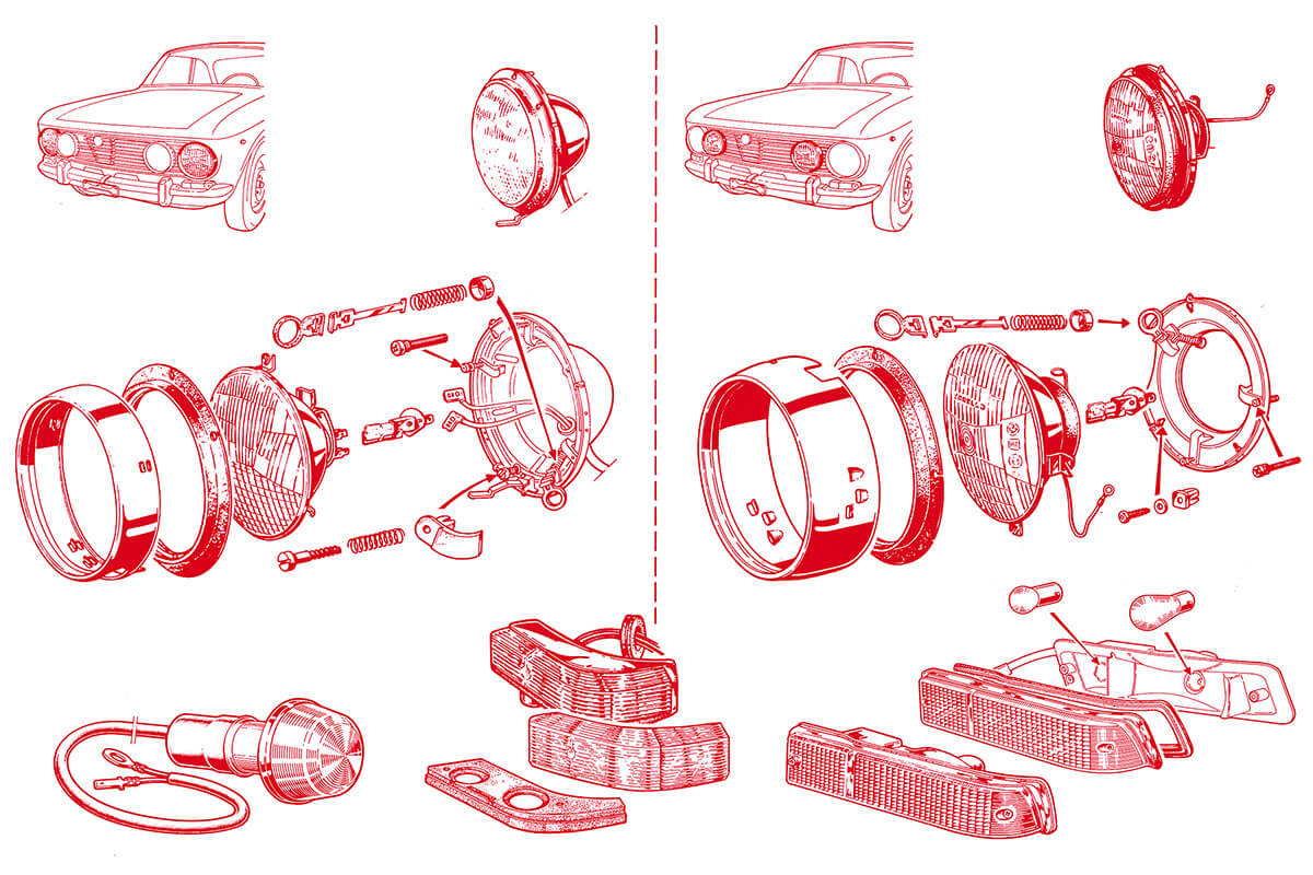 Lights - Late Front | Electrical | 105/115 Series GT Diagrams | Alfa Romeo Parts Diagram | Alfaholics