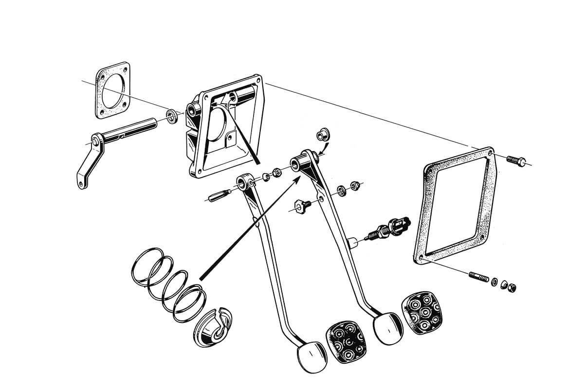 Pedals - Hanging (LHD) - Late | Mechanical | 105/115 Series (Shared Parts) | Alfa Romeo Parts Diagram | Alfaholics