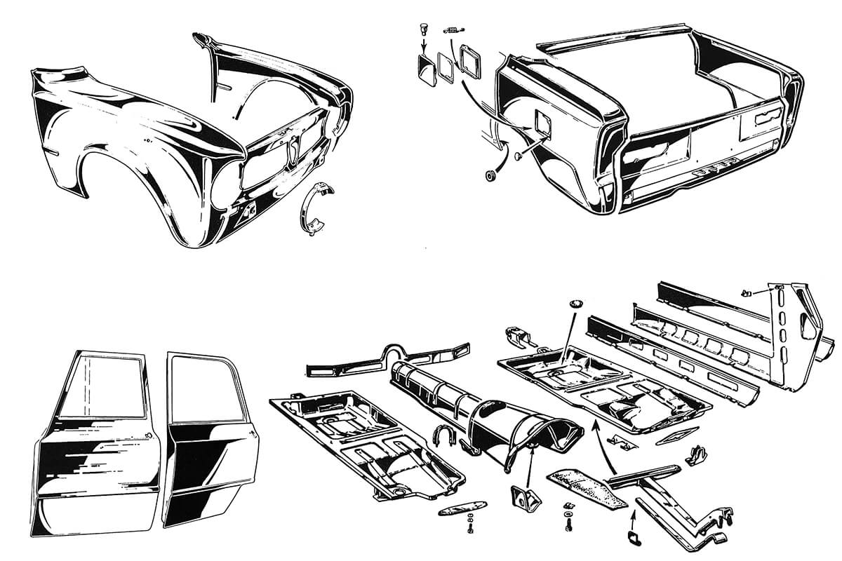 Giulia Saloon - Panels - Outer Body | Body | 105/115 Series Saloon Diagrams | Alfa Romeo Parts Diagram | Alfaholics