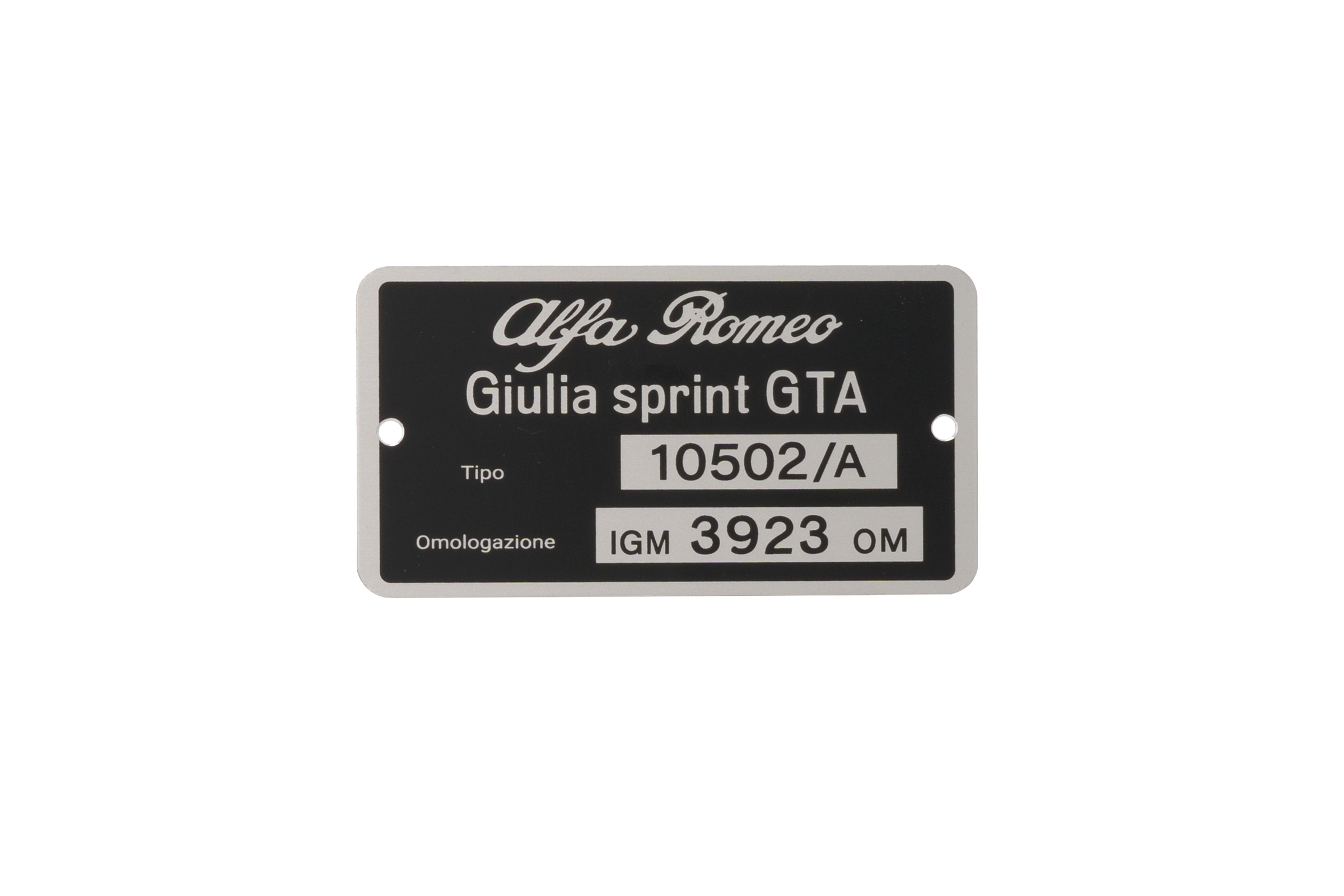 Type ID Plate – 1600 GTA LHD